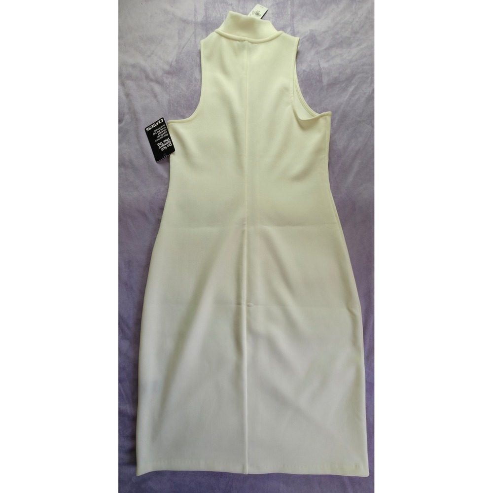 Express Zip Front Sheath Dress Womens S Ivory NEW Ribbed Mock Neck Sleeveless - Picture 2 of 7